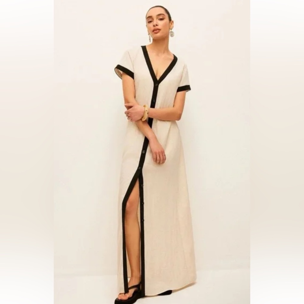 Commense Apricot and Black Maxi Button Down Dress - Size L